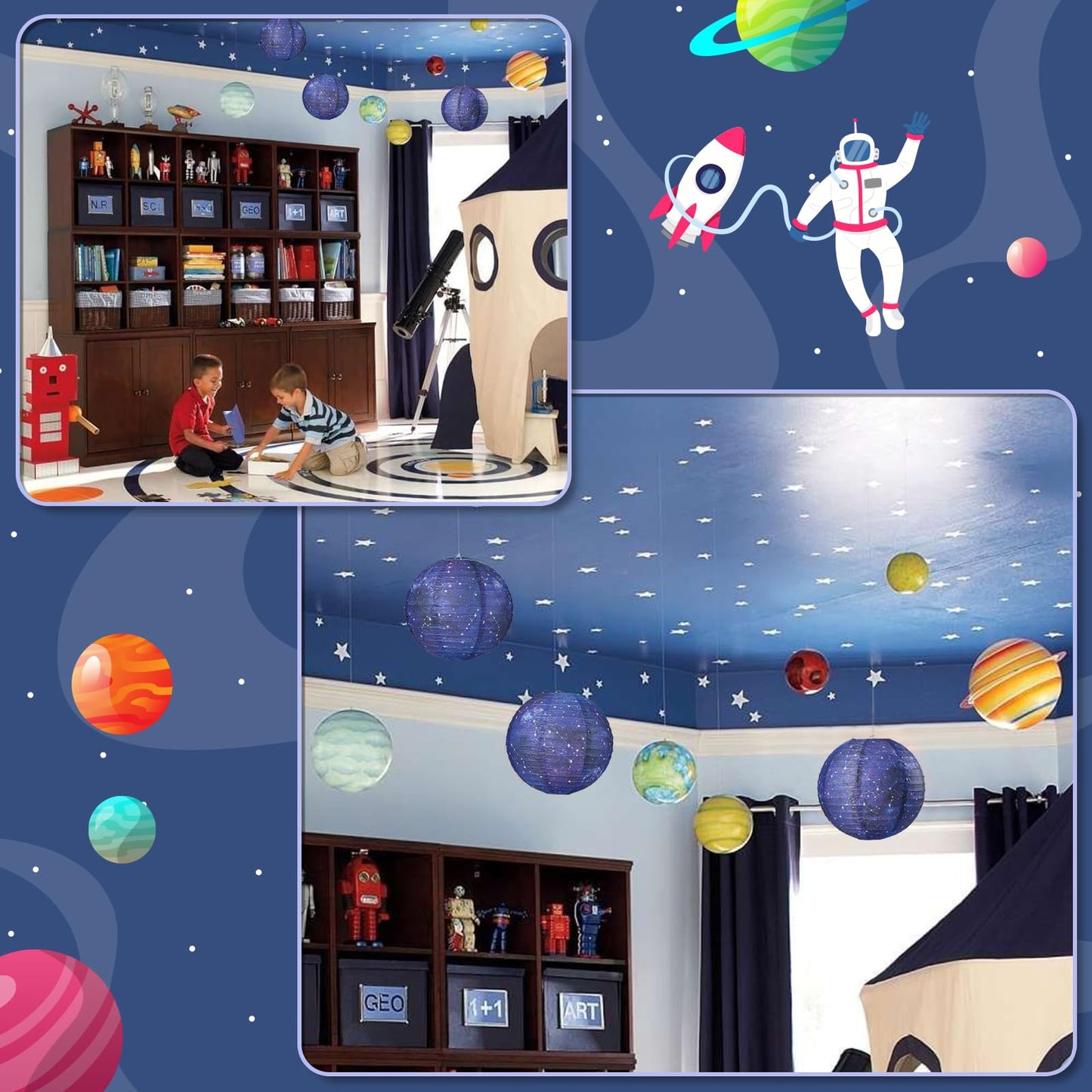 3pcs Galaxy Paper Lanterns with Constellation, 12 inch Space Party Decor, Galaxy Themed Paper Lanterns for Galaxy Party Decorations Party Birthday Room Decorations