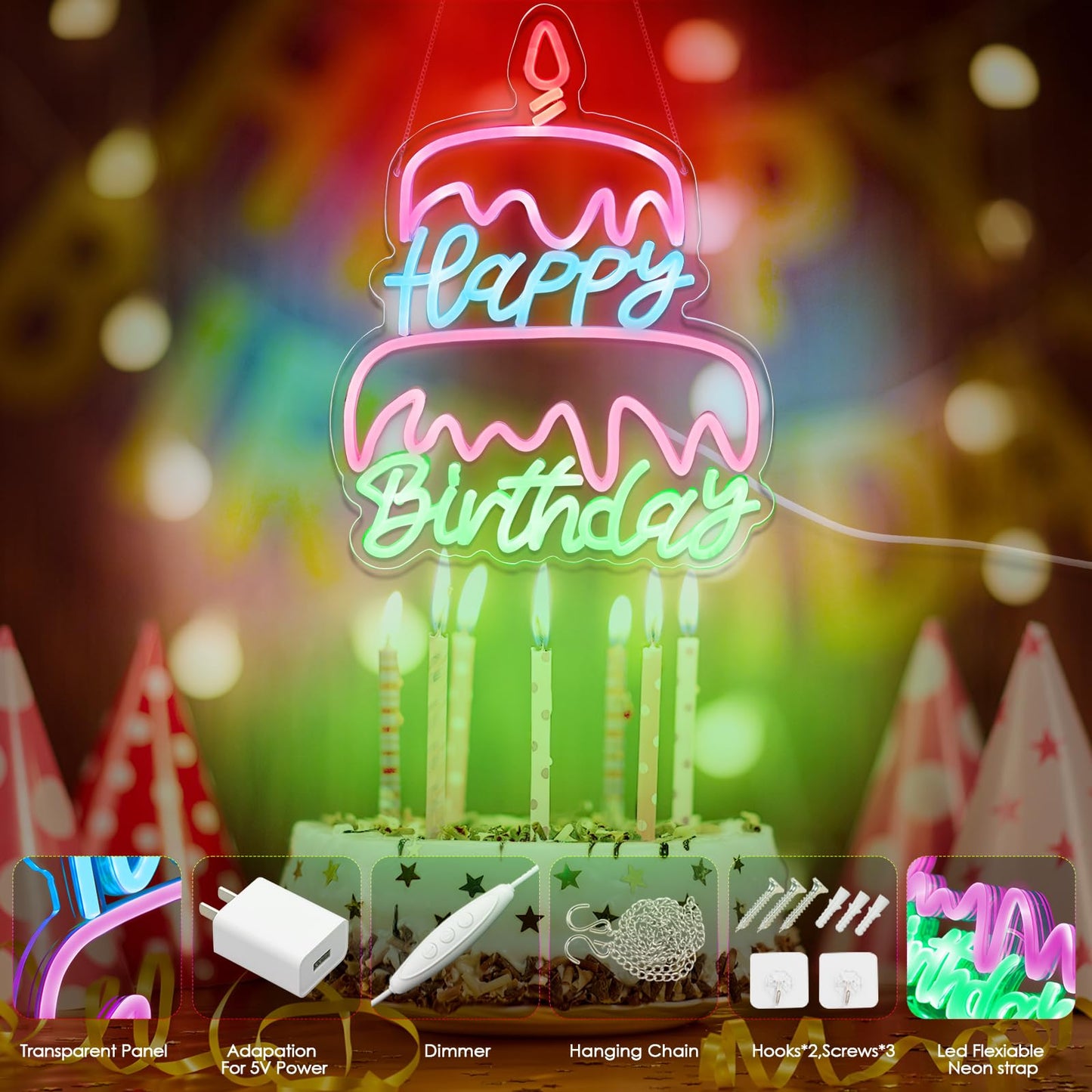 Happy Birthday Neon Sign Led Neon Lights Pink Neon Sign for Bedroom Led Sign USB Powered Neon Signs for Wall Decor Dimmable for Christmas Thanksgiving Birthday Party Girls Gifts