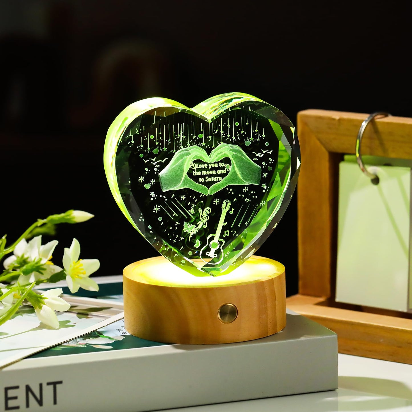 Arikyrist 3D Crystal Heart Engraved Love Finger Night Light Gifts for Music Lover Special Merch Concert Stuff Keepsakes for Women Fans Collectible Home Decor