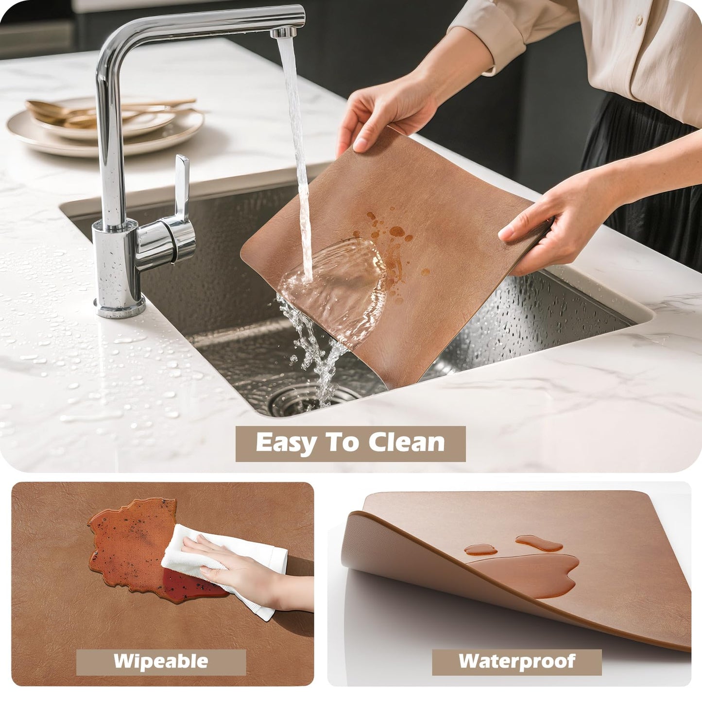 Aofmee Faux Leather Placemats Set of 6 - Waterproof - Wipeable - Washable - Heat Resistant - Anti Slip Stain Resistant Kitchen Dining Table Place Mats, Suitable for Indoor & Outdoor Use, Easy to Clean
