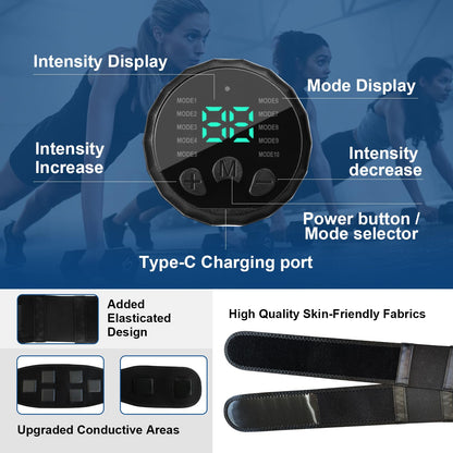 Ab Stimulator Muscle Toner，Abs Muscle Stimulator Abdominal Toning Fitness Belt for Men and Women Black