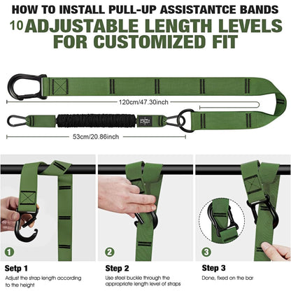 Pull Up Assistance Bands Set,Adjustable Heavy Duty Pull Up Assist Workout Bands for Men, Women, and Seniors,Resistance Bands for Pull Ups,Pull Up Bar Accessories (Army Green)