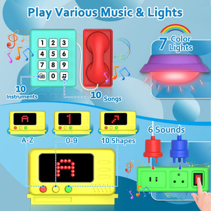 Toddler Toys for 1-2 Year Old Boy, Musical Montessori Busy Board, Early Educational Toy for Toddlers 1-3, Motor Skills Developmental Toy for 12-18 Month Age, Birthday Gift for 1+ Year Old Boy Girl