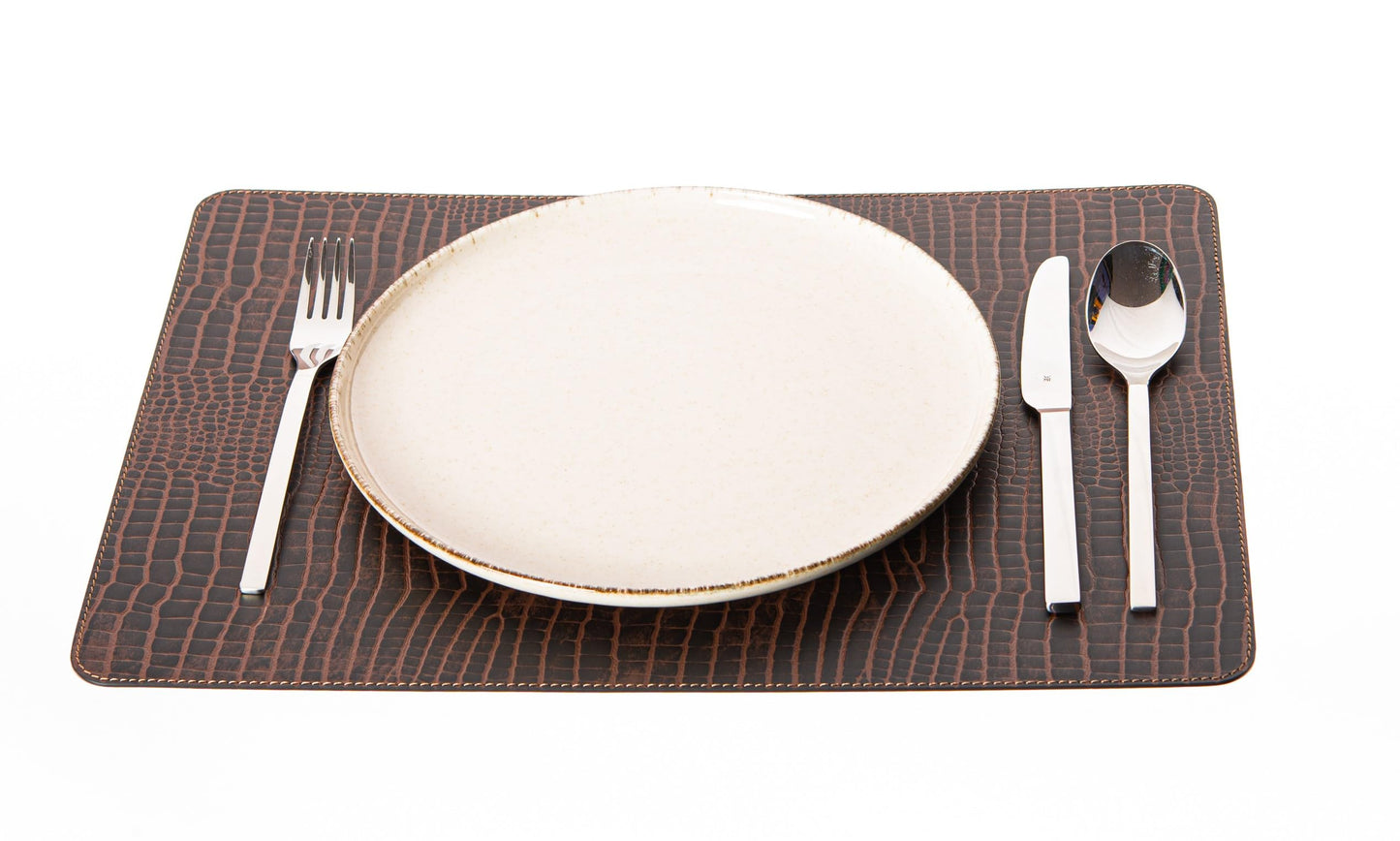 Nikalaz Set of 6 Placemats Made of Recycled Leather (18"x13", Crocodile)