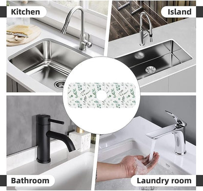 Watercolor Sage Green Grass Leaves Kitchen Sink Splash Guard Faucet Mat Super