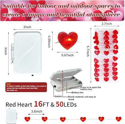 pozzolanas LED Heart Fairy Lights Battery Operated, 50 LED 17FT Copper Wire Mini String Lights Waterproof Starry Lights for Bedroom,Halloween,Christmas,Parties Wedding Decoration (Red, 1 Pack)