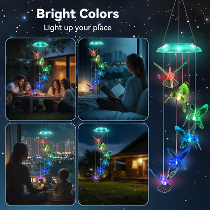 Wind Chimes,Hummingbird Solar Wind Chimes for Outside, Memorial Wind Bell for Garden/Patio Mobile Decorative Thanksgiving Gifts for Mom, Wife, Grandma Neighbors(Green 28")