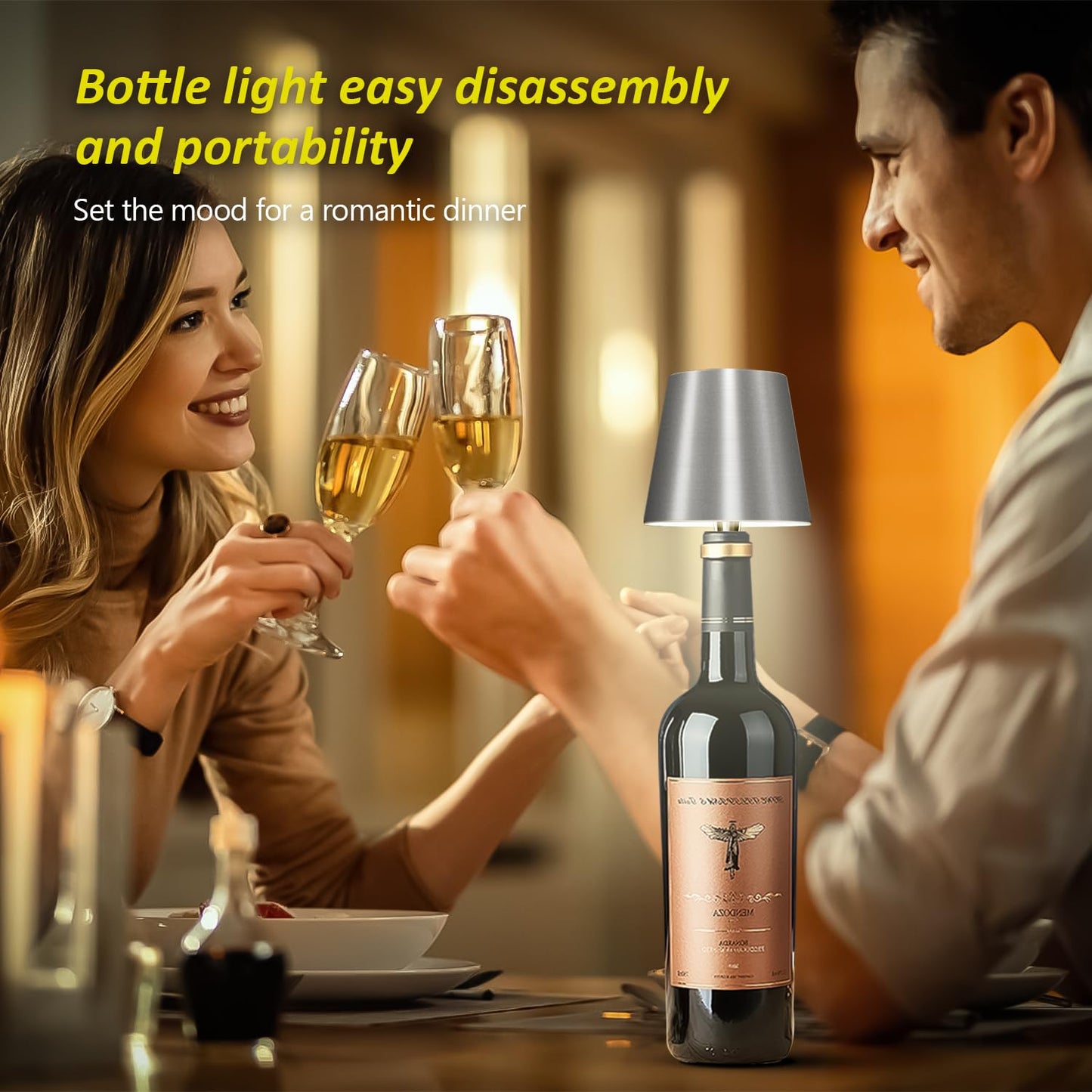 Hoide 2025 New Wireless Bottle Lamp - LED Bottle Lights for Liquor & Wine Bottles, Cordless Lampshade, Whiskey Bottle Top Light, Bottle Stopper Night Light Kit, Rechargeable 3-Tone Touch-Dimmable