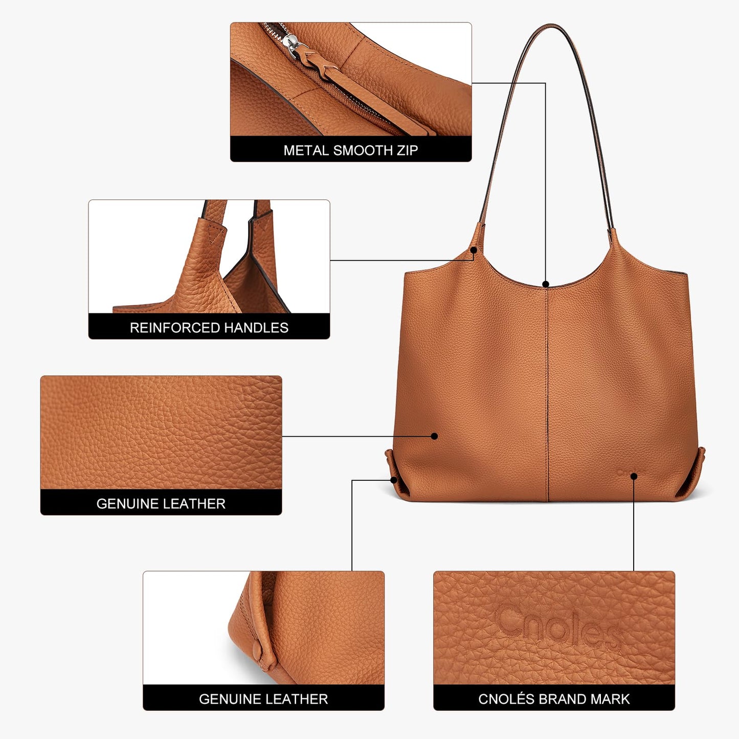 Cnoles Hobo Bag for Women Shoulder Tote Bag Ladies Top Handle Handbag Soft Genuine Leather Top-handle Purse Black