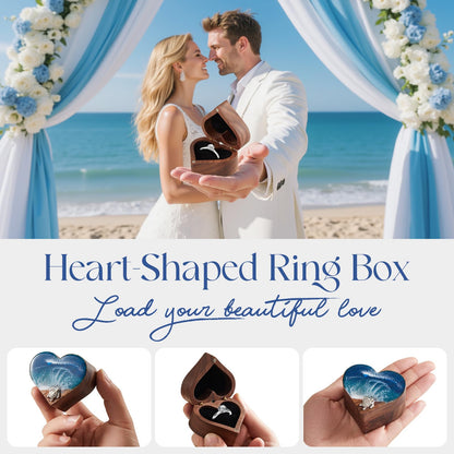 SAMAH Ocean Resin Heart Engagement Ring Box, Personalized Walnut Wooden Ring Box, Ring Display Box for Proposal, Wedding, Anniversary, Valentine's Day, Christmas, Birthday Gifts for Women