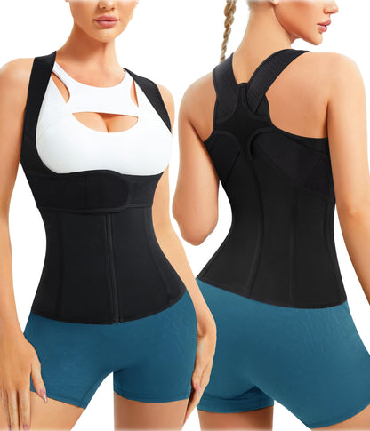 URSEXYLY Back Brace For Women Waist Trainer Vest Tummy Control Body Shaper Back Straightener Posture Corrector Spinal Neck Shoulder Support Adjustable Posture Trainer(M,Black)