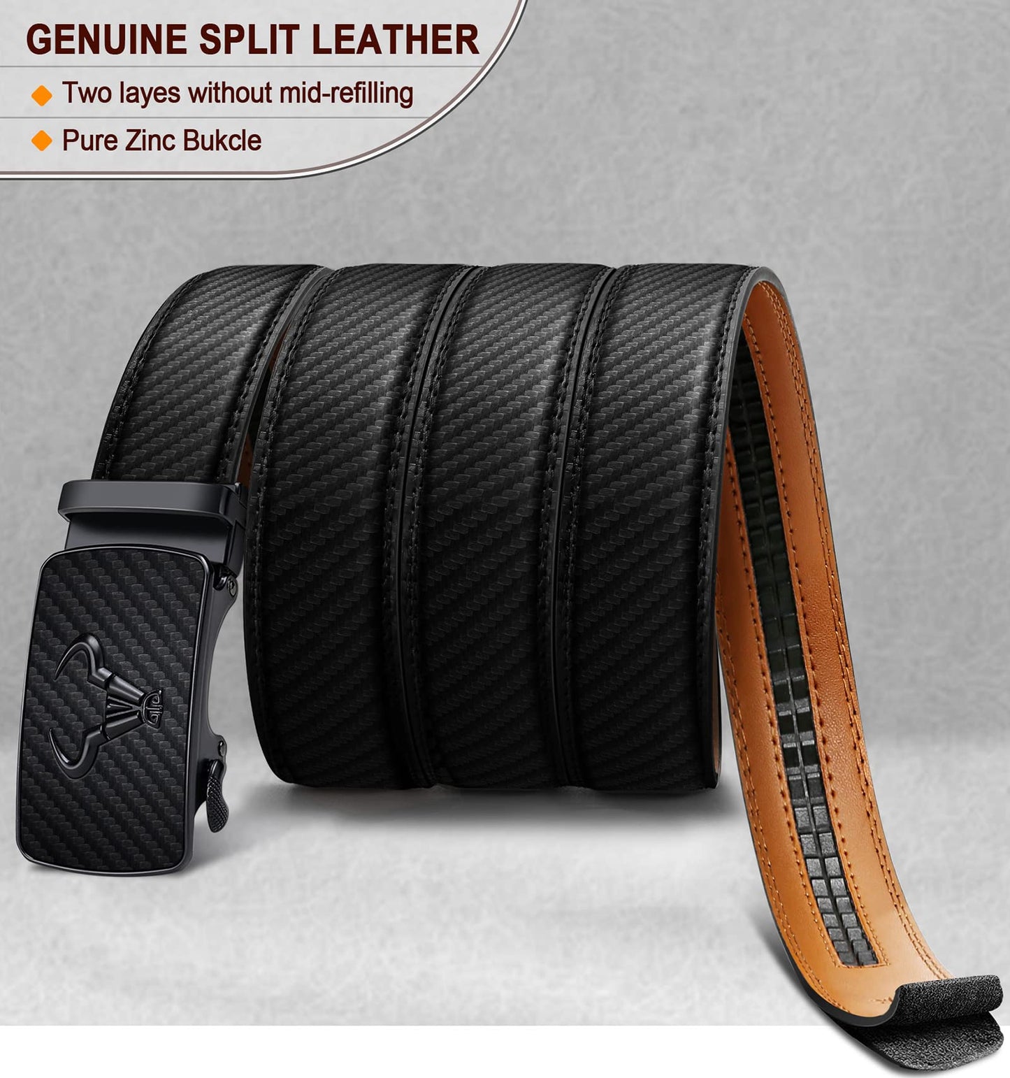BULLIANT Men's Belt,Brand Ratchet Belt Of Genuine Leather For Gift Men Dress,Size Customized(Black,38"-44" Waist Adjustable)