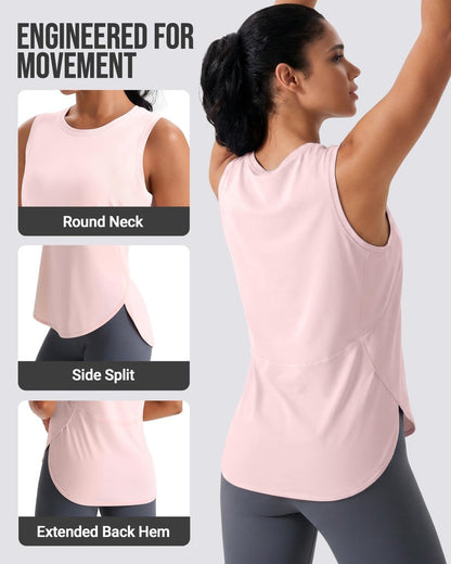 JOYSPELS Ice Silk Workout Tank Tops for Women Cool-Dry Sleeveless Loose Fit Yoga Shirts Athletic Pink