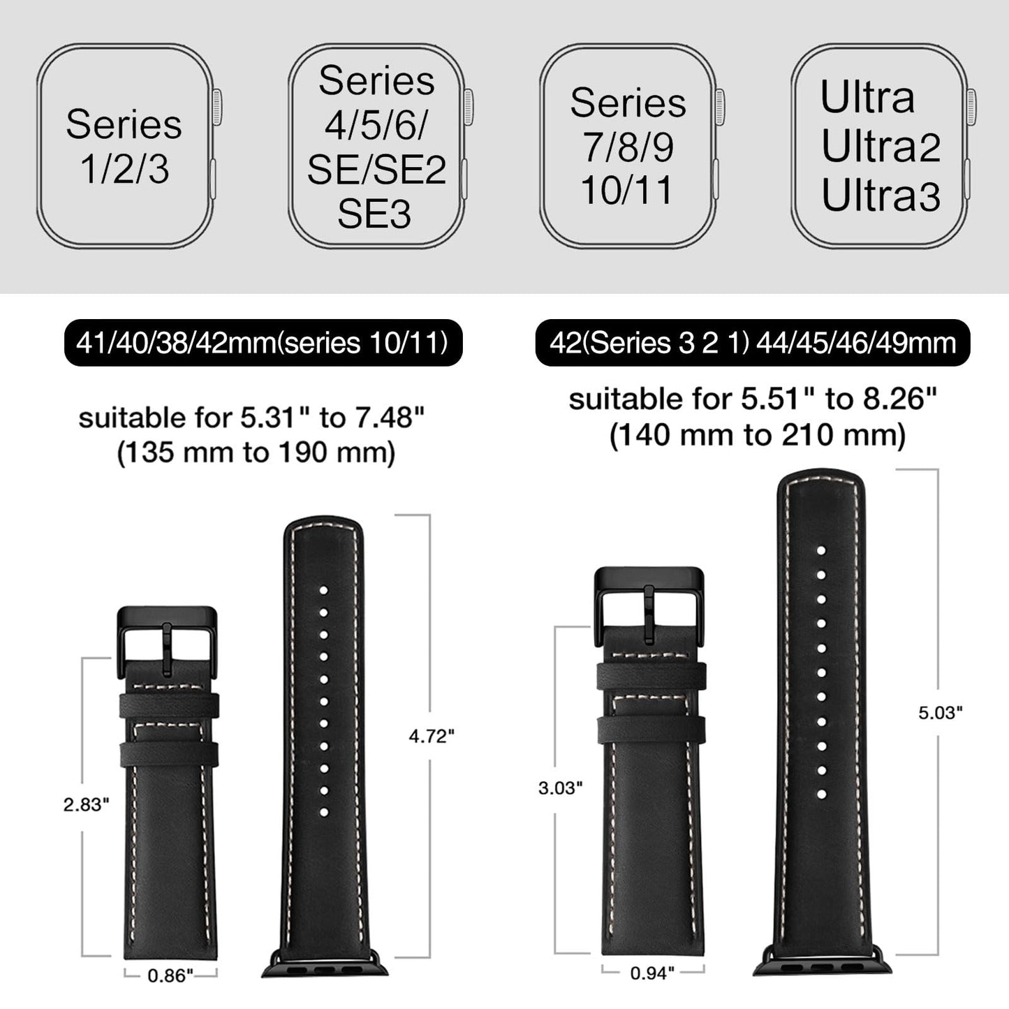 SUNFWR Leather Bands Compatible with Apple Watch Band 42mm(Series 3 2 1) 44mm 45mm 46mm 49mm for Men Women, Top Grain Genuine Leather Replacement Strap for iWatch Ultra 3 2 1, SE3 2 1, Series 11 10 9 8 7 6 5 4 3 2 1