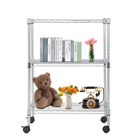 BestOffice | 3-Tier Wire Storage Shelves with Wheels | 23x13x31 | Chrome | Adjustable Racks | Heavy-Duty Metal Shelf, Holds Upto 170 lbs | No-Tool Assembly | Ideal for Home & Garage Shelving