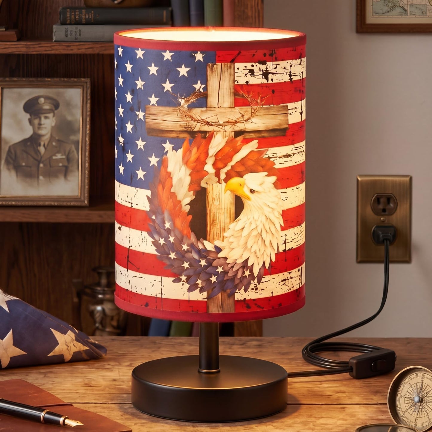 Glooglitter 4th of July Table Lamps 3 Colors Dimmable Lights 11.02 x 5.12 Inch Patriotic Bedroom Lamps Independence Day American Flag Bedside Night Light for Desk Memorial Day Birthday Gifts