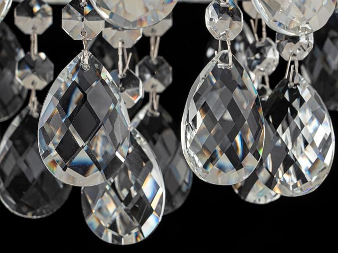 3-Lights Drum Capiz Shell Crystal Chandeliers, Coastal Style Pendant Light Fixture for Dining Room, Living Room, D12 x H19~49"(Adjustable), Shell Lampshade & Chrome Finish
