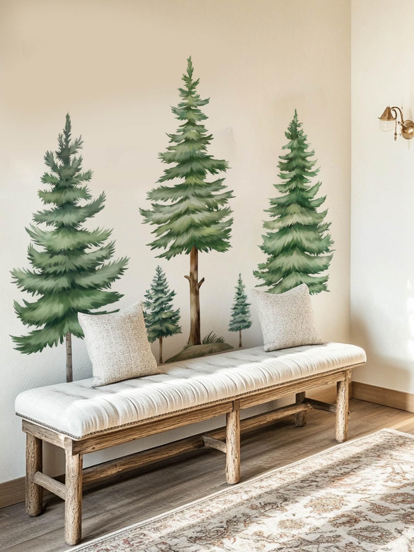 Fir Tree Wall Decals, Large Green Christmas Tree Pine Forest, Peel and Stick Removable Vinyl Wall Stickers for Living Room Bedroom Home Decor