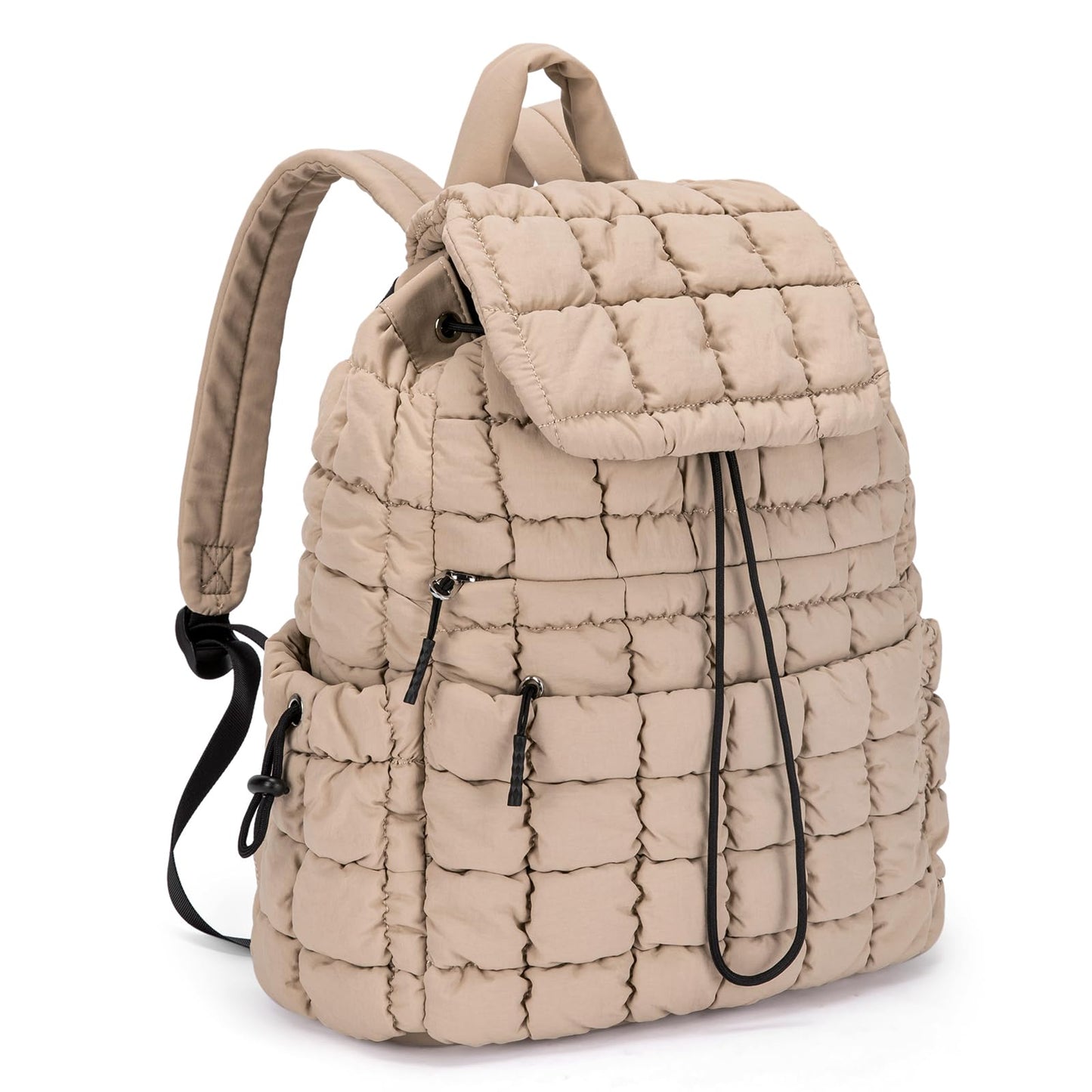 CLUCI Puffy Quilted Backpack for Women, Casual Lightweight Daypack for Women Travel (Khaki)