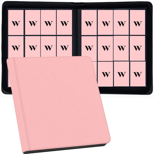 12 Pocket Card Binder, 720 Pockets PU Leather Zipper Trading Card Collection Album, Side-Loading Card Storage Folders for MTG, TCG, Game/Sport Crads (Pink, 12 Pockets)