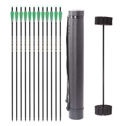 SOPOGER Archery Arrows for Compound Bow and Arrow Quiver Holder Tube, 31 Inch Arrows Practice Arrows for Recurve Bow 12 Packs, 500 Spine Hunting Arrows Carbon Fiber Target Arrow Accessories (Green)