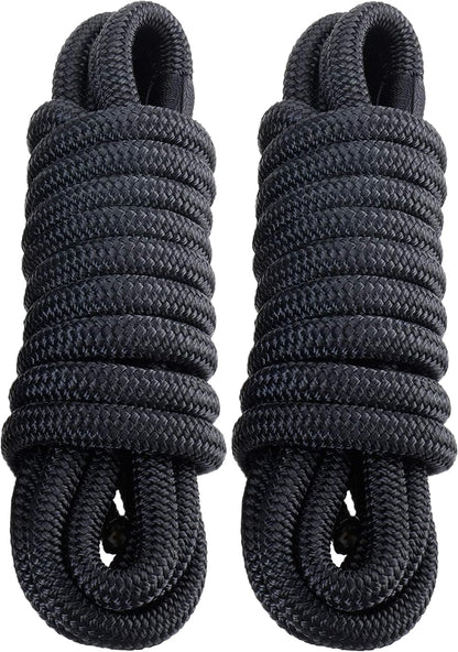 PACTHSD 2 Pack 3/4" x 15' Dock Lines - Marine Grade Nylon Boat Rope with 15" Loop for Docking and Mooring - Double Braided Boat Lines, High Strength, Easy Handling, Fray Resistant - Black