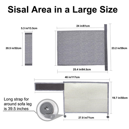Upgraded Cat Scratch Furniture Protector,Cat Scratch Sofa Arm Sheild with Large Size Natural Sisal for Protecting Couch Sofa Chair Furniture (Light Grey, Left Hand)