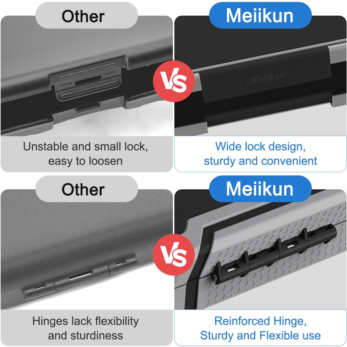 Meiikun Clipboard with Storage, Rugged Shockproof Protective, Internal Pen Pouch & Metal Clip, Heavy Duty Plastic Clip Boards 8.5x11, High Capacity Contractor Folder for School Office (Black)