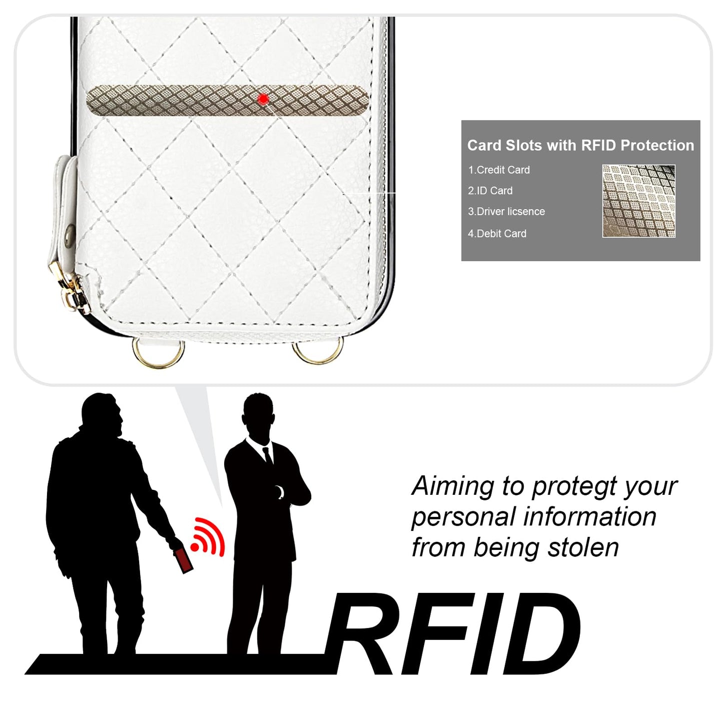 Bocasal Crossbody Wallet Case for iPhone 17 Pro Max, RFID Blocking PU Leather Zipper Handbag Purse Flip Cover, Kickstand Folio Case with Card Slots Holder Wrist Strap Lanyard 5G 6.9 Inch (White)