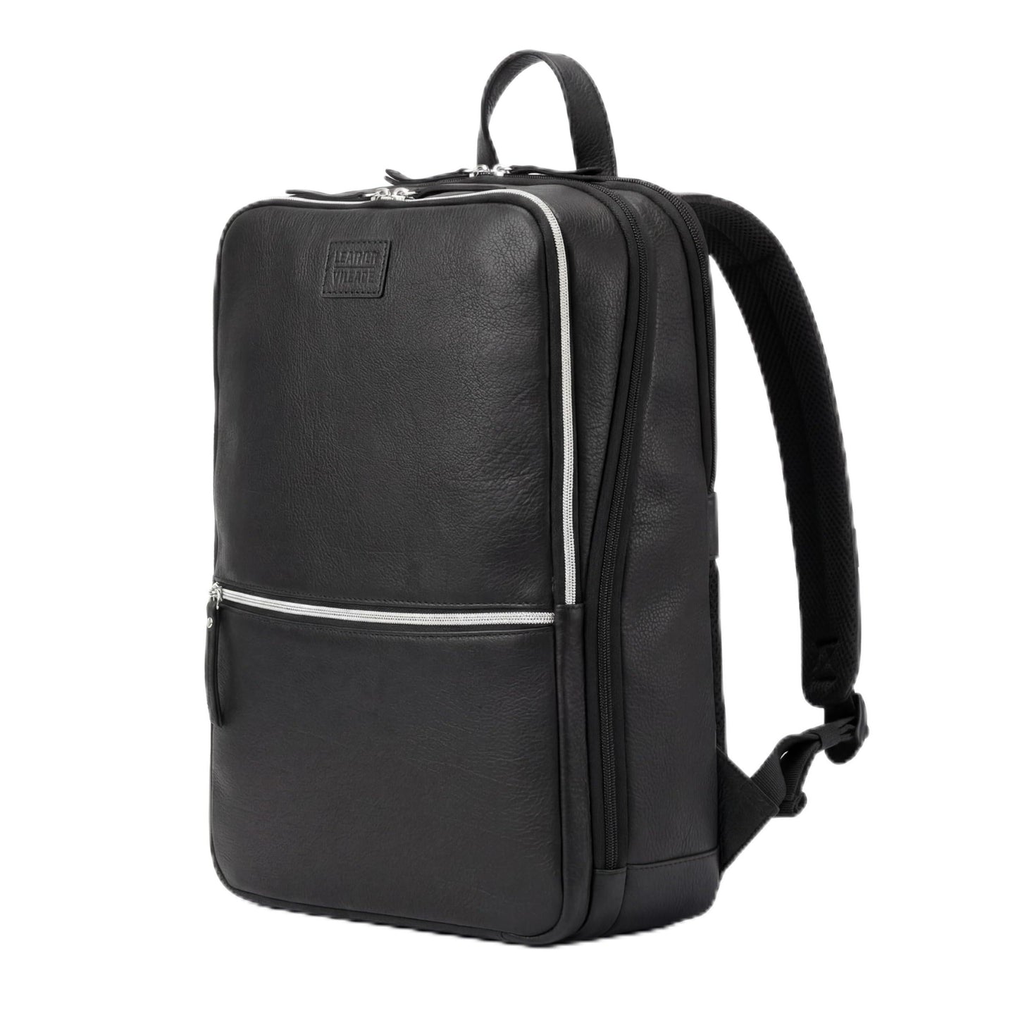 LEATHER VILLAGE Leather Laptop Backpack for Men | Black | Slim Professional Business Bag Fits 15.6”-Laptop | Water-Repellent Work & Travel Daypack with Trolley Strap