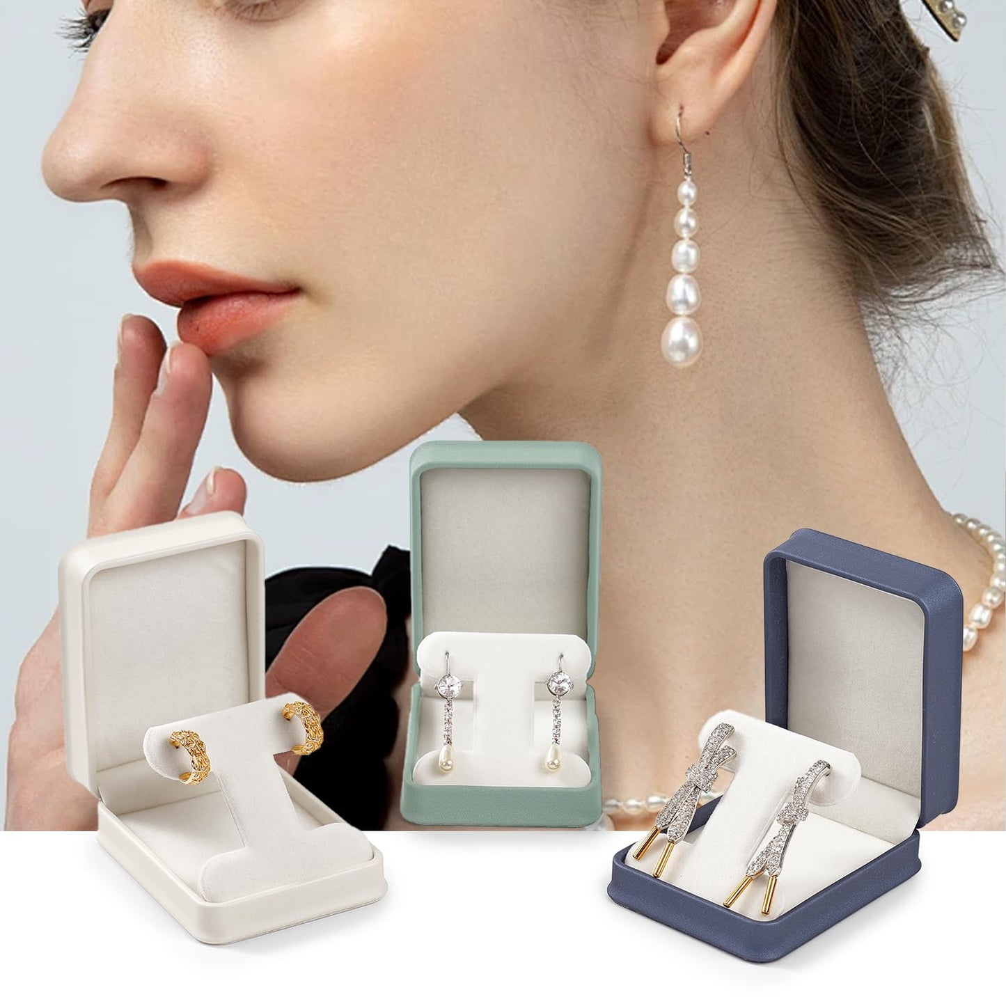 Woodten PU Leather Earrings Box Velvet Interior T-style Stud Earrings Gift Box(Beige)