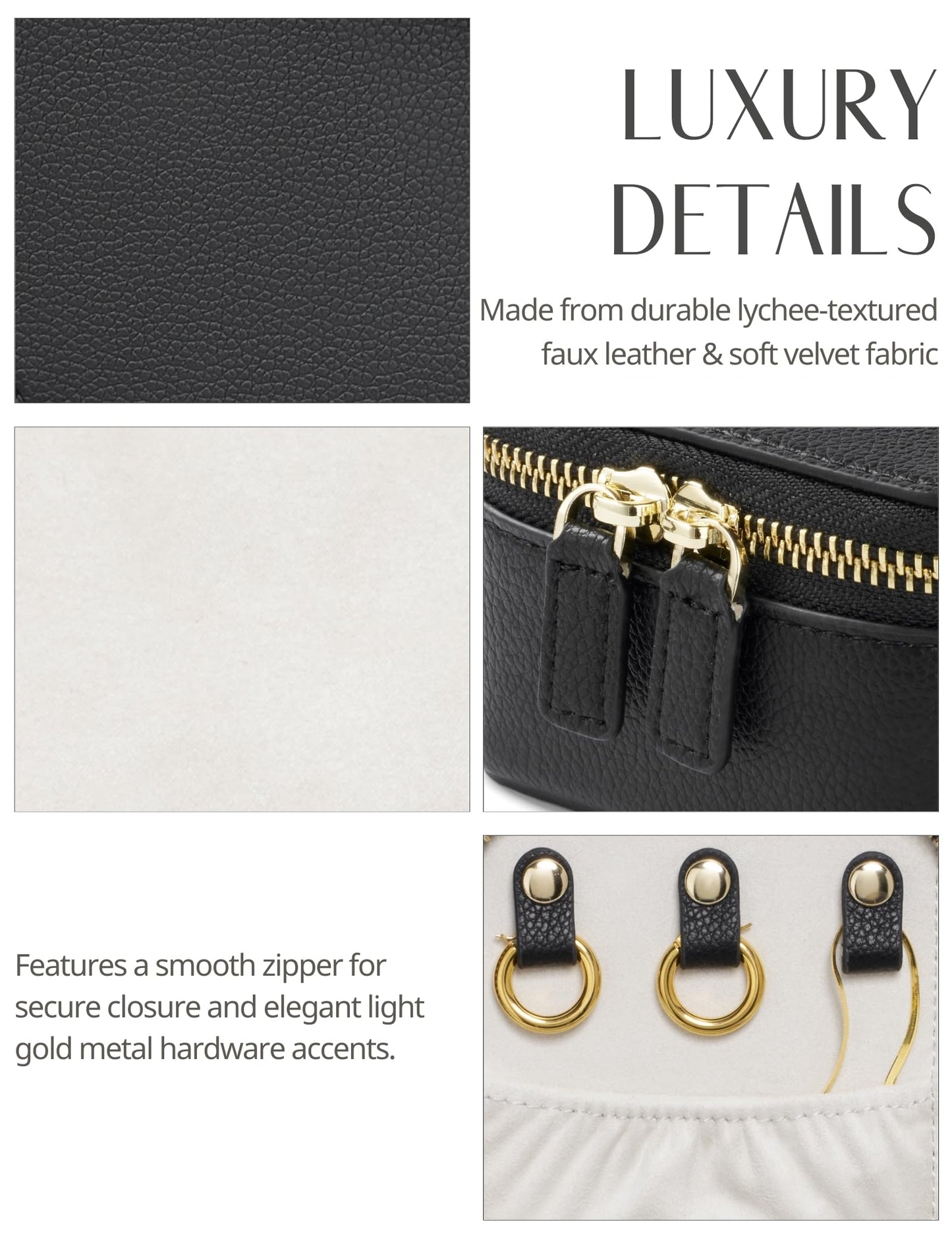 Popvibe Travel Jewelry Box Organizer Small Jewelry Case with 6 Jewelry Bags Mini Pouch, Portable Traveling Jewelry Case for Women, Black Leather Compact Jewelry Travel Necklace Case Holder