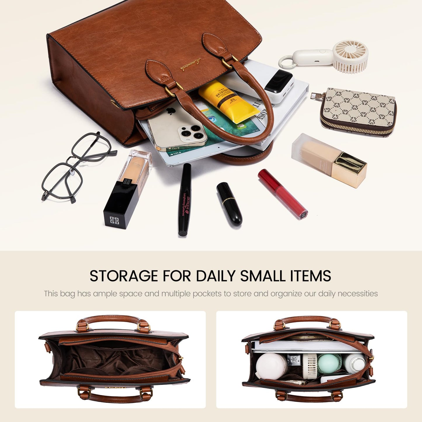 LOVEVOOK Purse Handbag for Women, Vintage Tote Shoulder Bag Trendy, PU Leather Satchel Bag, Medium Ladies Hand Bag Brown