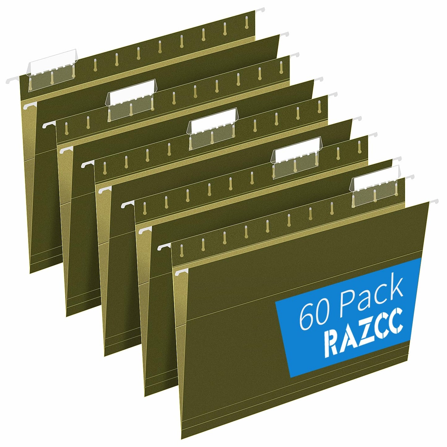 Hanging File Folders, RAZCC 60 Pack Reinforced Hanging Folders Letter Size, Designed for Bulky Files, Filing Cabinet, Adjustable Tabs, Green