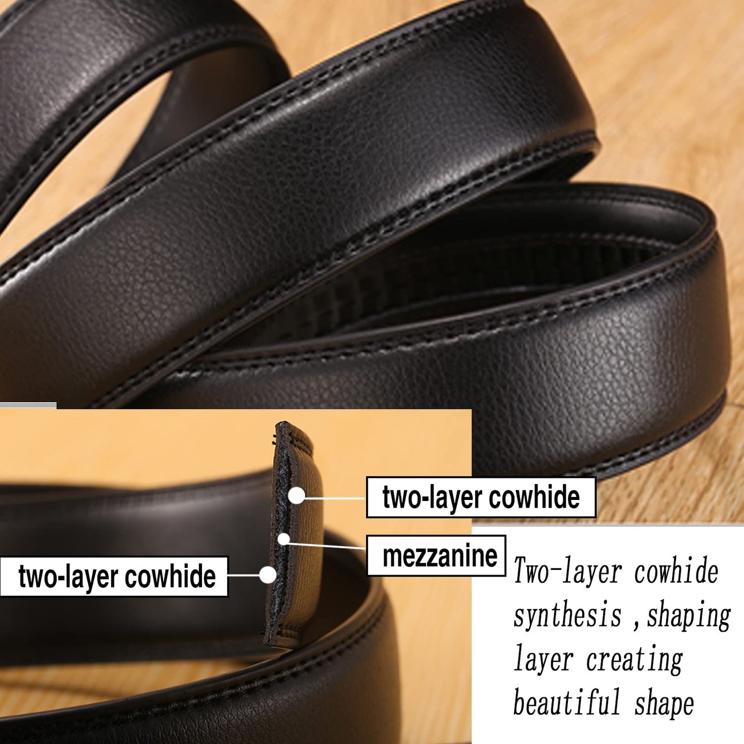 DIANKUZHAN Black belt men Leather Ratchet Casual Work Business With Removable buckle,Perfect Fit Waist Size up to 47 inches (black)