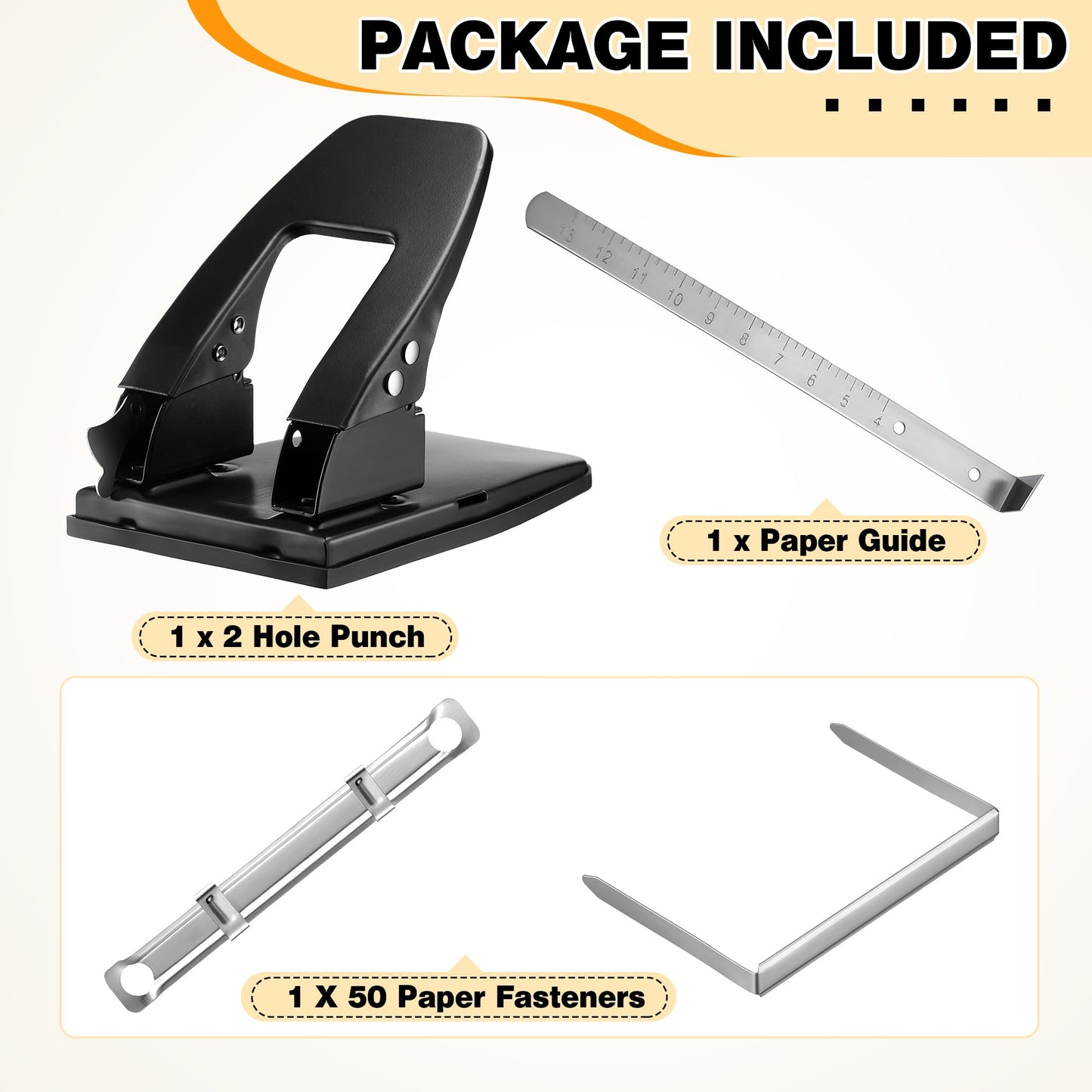 Dreyoo Heavy Duty 2 Hole Punch with 50pcs Paper Fasteners, Paper Two Hole Puncher and Metal Prong Fasteners Combo Set for File Folder, Padded Handle, 30 Sheet Capacity (Compressor)