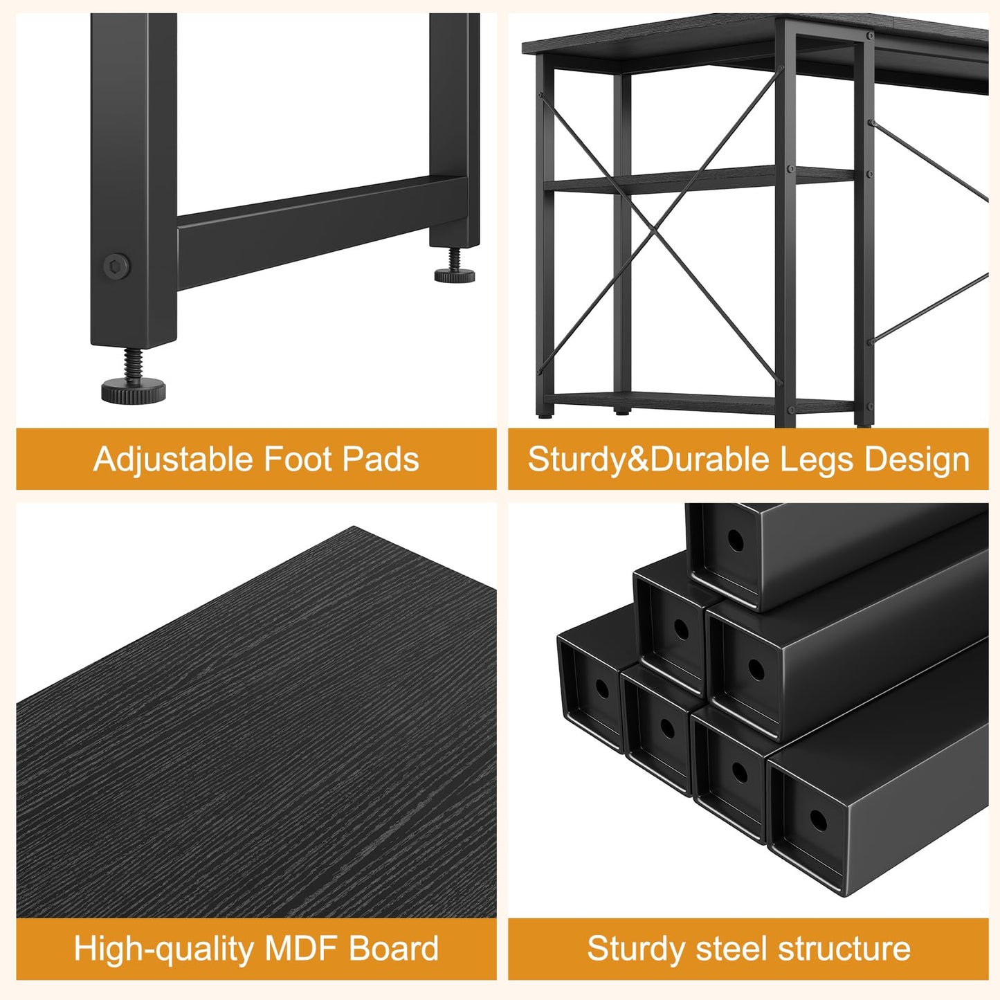 Grandder L Shaped Computer Desk with Reversible Shelves, 47 Inch Small Corner Desk with Storage Bag, Gaming Desk Computer Table Study Writing Table for Home Office Bedroom Small Space, Black
