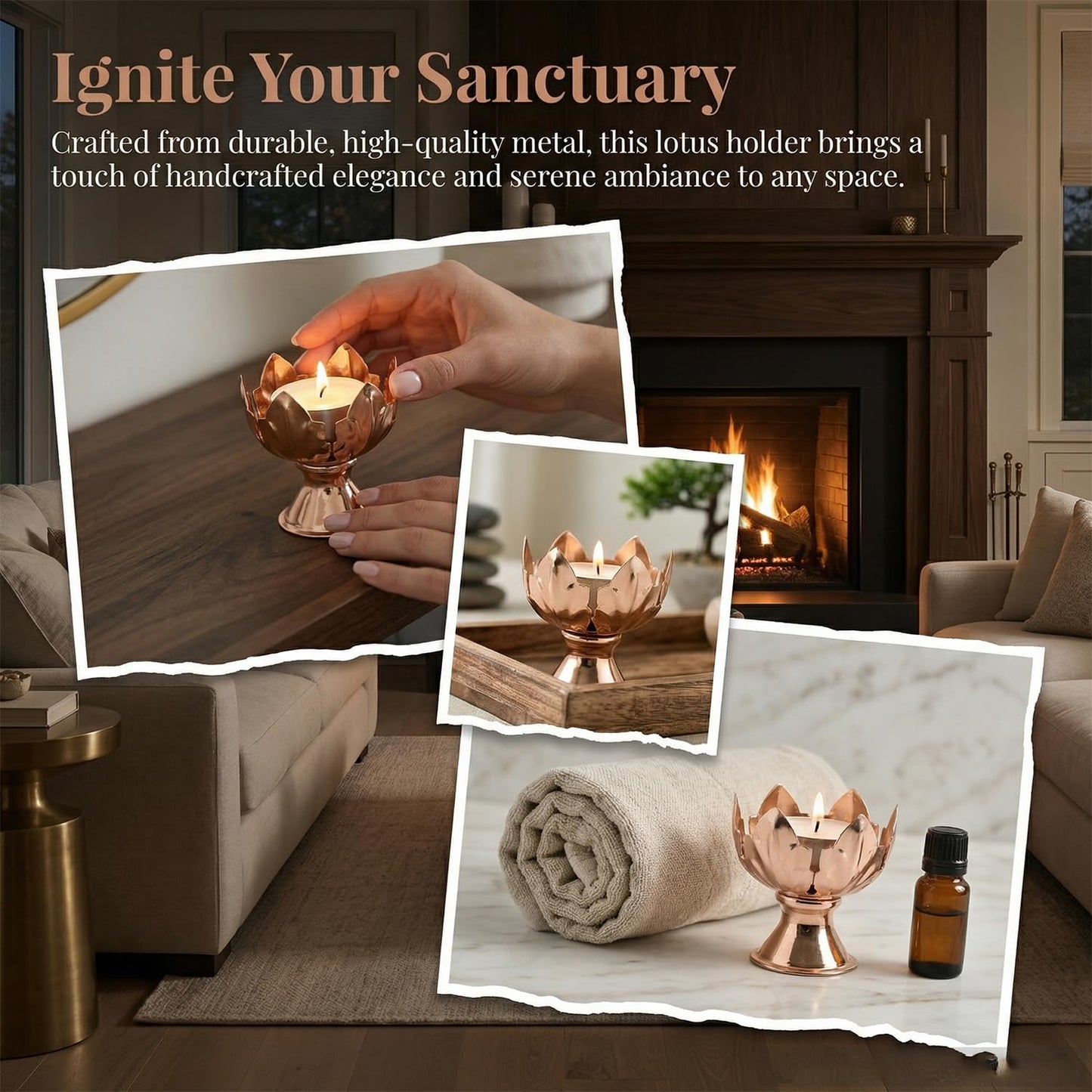 6Pcs Metal Lotus Flower Votive Candle Holders - Elegant Tea Light Candles Holder for Table Centerpieces, Wedding Decor, Home, Christmas & Thanksgiving Party (Gold)