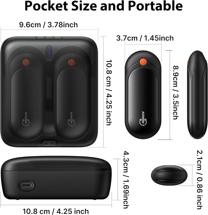 Rechargeable Hand Warmers - 5 Levels Double-Sided Heating | 10000mAh Charging Case, Portable Pocket Heater for Winter Outdoor Activities