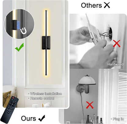 Battery Operated Wall Light Set of 2 - Gold Picture Wireless Led Plug In Walls Sconce Fixture Indoor - Art Decor Bathroom Sconces Rechargeable - Modern Bedroom Cordless Lights Fixtures with Remote