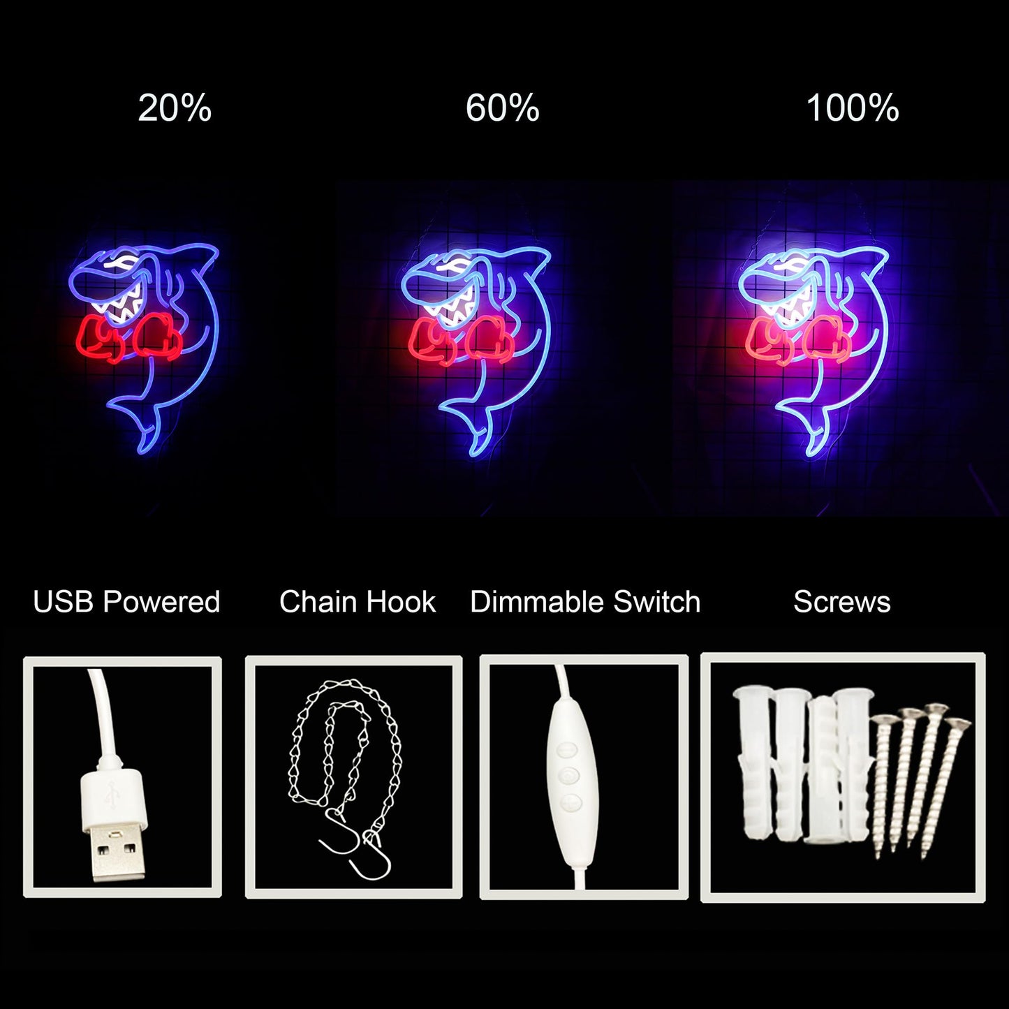 Shark Boxing Neon Sign, Boxer Shark Neon Light for Home gym Decor Fitness Wall Art Decor gifts for men