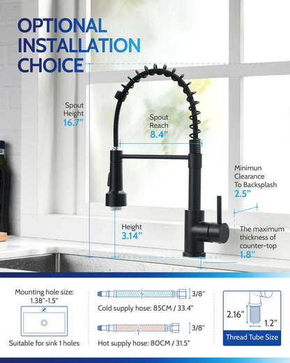 Kitchen Faucet with Pull Down Sprayer, High Arc Single Handle Stainless Steel Kitchen Sink Faucet with Sprayer for Rv Camper, Matte Black