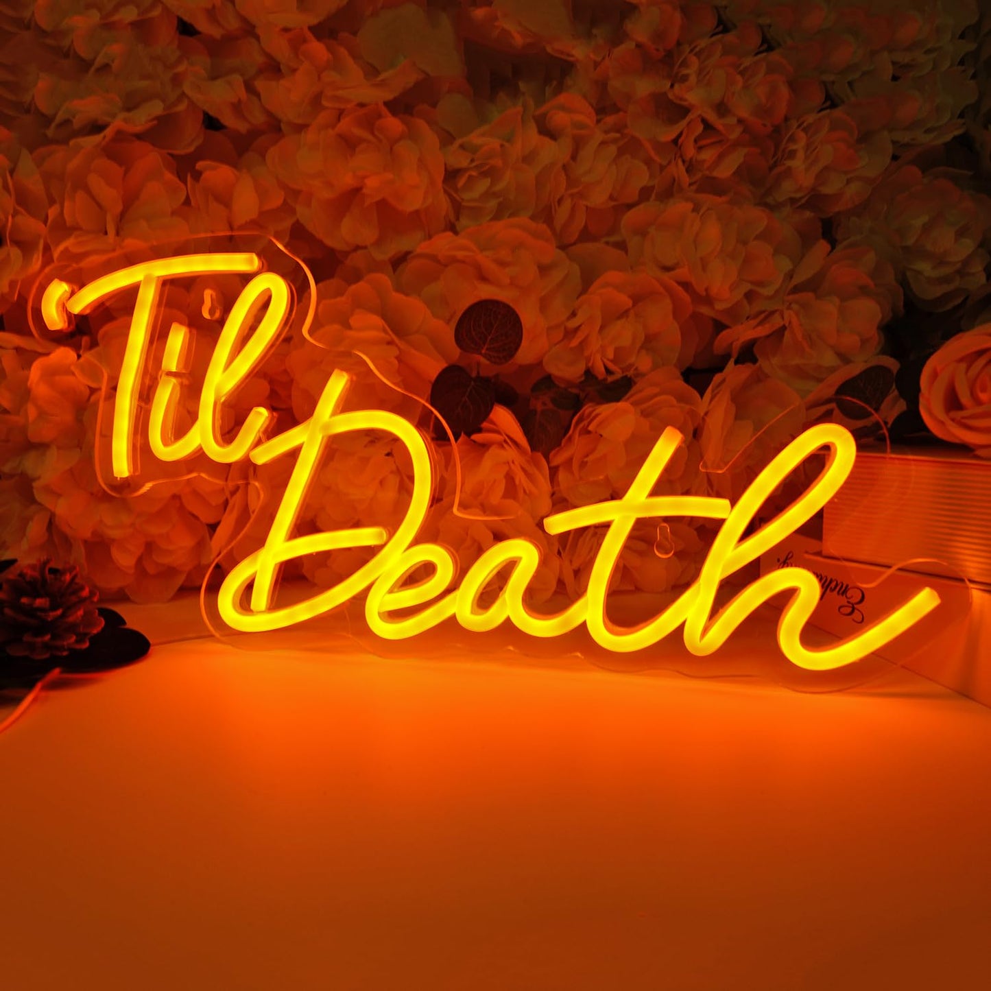Britrio Til Death Neon Light Sign for Halloween Wedding Party Engagement Bridal Shower Banner,Bedroom Wall Decor Light 5V USB Powered with Switch 17 IN Orange