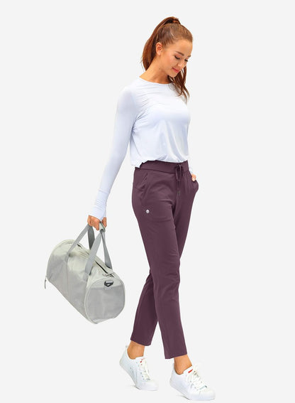 G Gradual Women's Pants with Deep Pockets 7/8 Stretch Sweatpants for Women Athletic, Golf, Lounge, Work (Wine Red, X-Small)