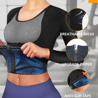 Sauna Suit Shirt for Women Weight Loss Sweat Waist Trainer Plus Size Vest Workout Compression Tank Top Body Shaper with Zipper XXL