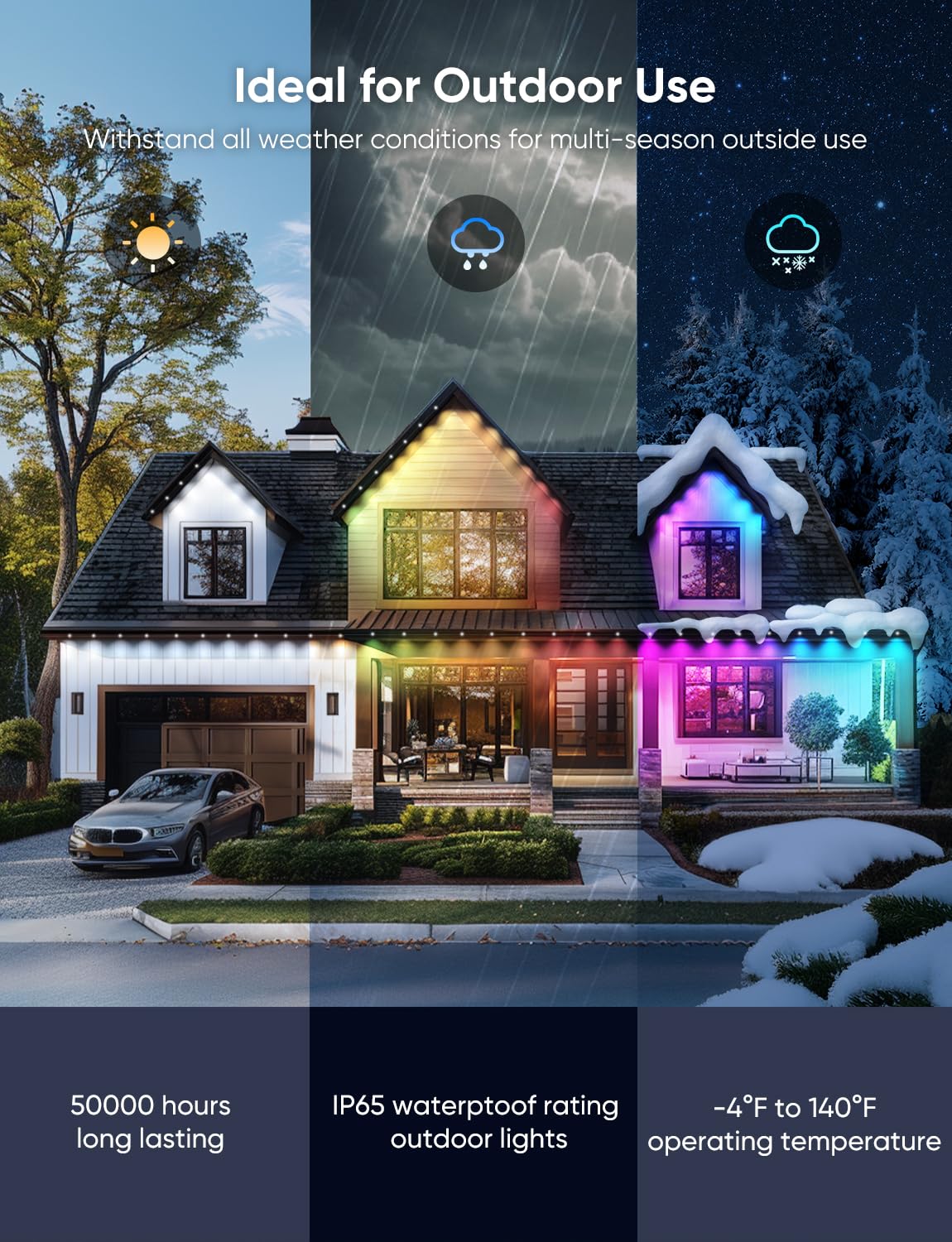 APPECK Permanent Outdoor Lights 100ft,RGBW Eaves Light with 72 LED Lights,111+ Scenes Modes Outdoor Lighting, Waterproof Permanent Light for Daily Holiday Decorations, Compatible with Alexa,Black