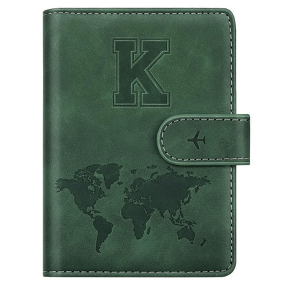 Personalized K Passport Holder Cover Initial Letter Travel Wallet RFID Blocking Passport Cover Credit Card Holder Case Passport Book Holders for Women and Men, Pine Green-K