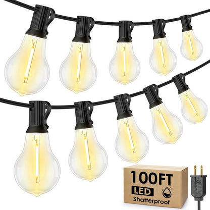 Larkvue 100FT LED Outdoor String Lights, Waterproof Patio Lights with 32 Shatterproof Dimmable 2700K A39 Bulbs Hanging Lighting for Outside Backyard