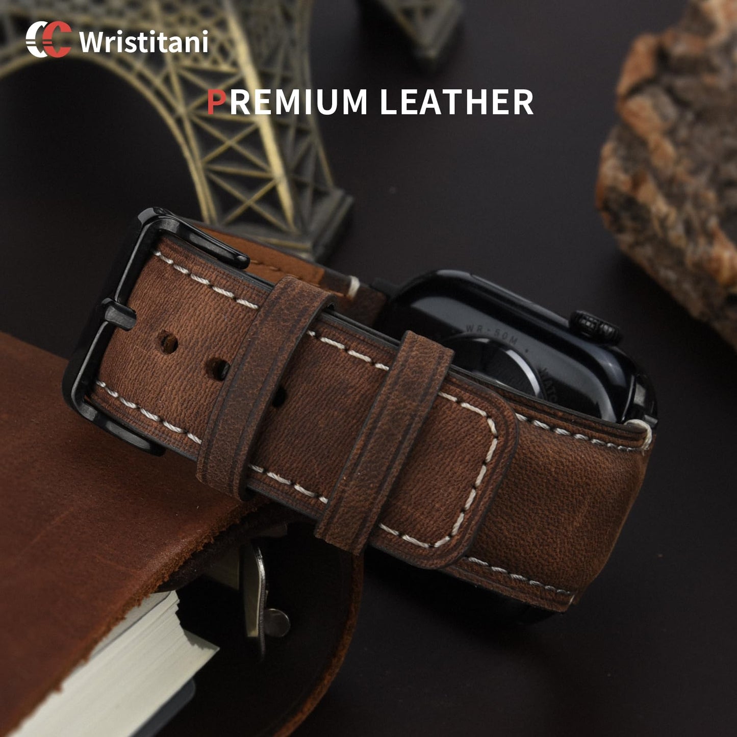 Wristitani Leather Band Compatible With Apple Watch Bands 49mm 46mm 45mm 44mm 42mm 41mm 40mm for Men,Genuine Leather Replacement Band for iWatch Ultra2 Ultra Series 10 9 8 7 SE2 SE 6 5 4