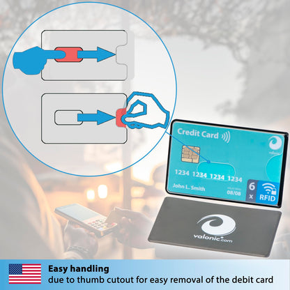 valonic set of 6 RFID blocking sleeves - transparent front, Credit Card Protector sleeve for wallet - Protection block for Debit Card and Metro Card